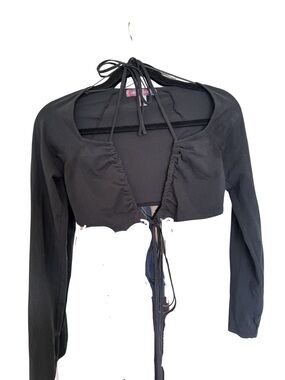 Urban Outfitters Black Tie-Front Long Sleeve Crop Top